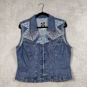 Hairston Roberson ROPA Denim‎ Vest Embroidered Studded Southwestern Size Large